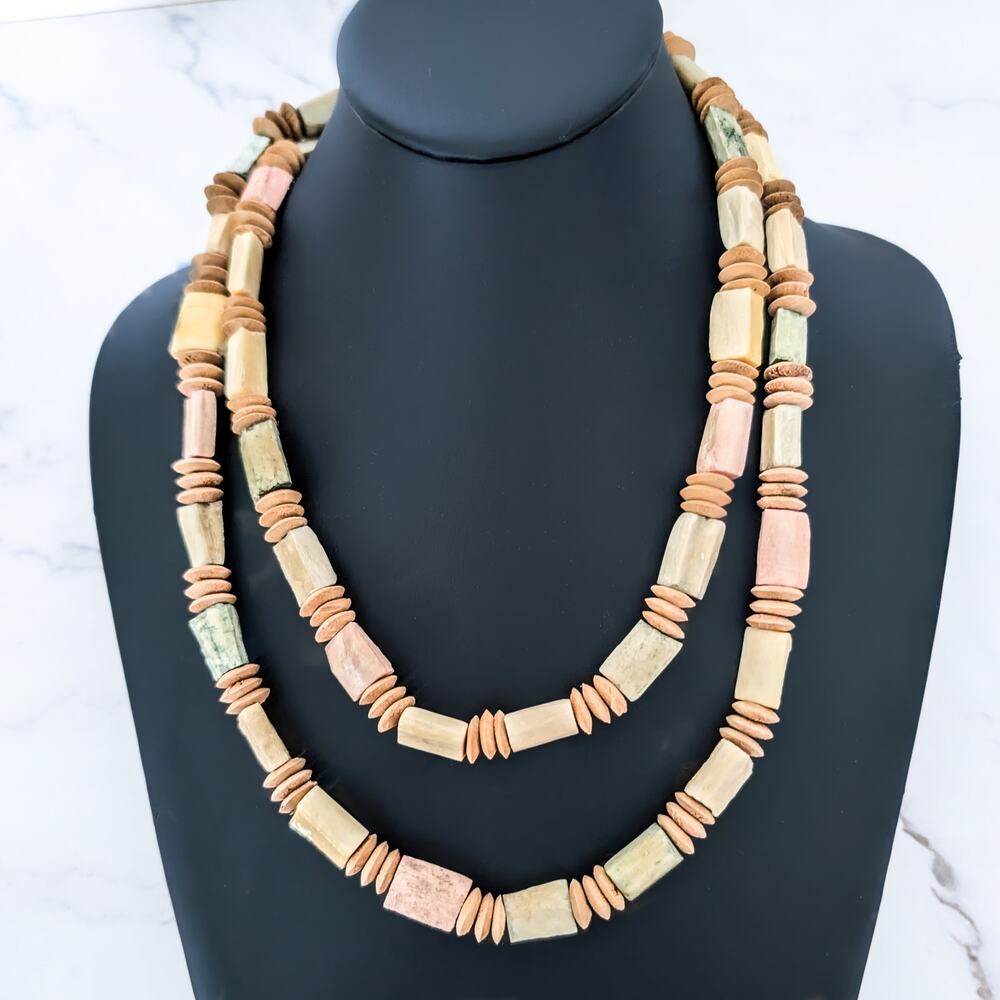 Vintage Necklace Unusual Carved? Beads